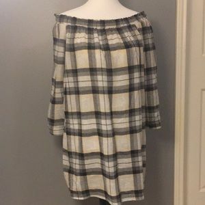 Zara Wool Off the Shoulder Plaid Long SleeveDress